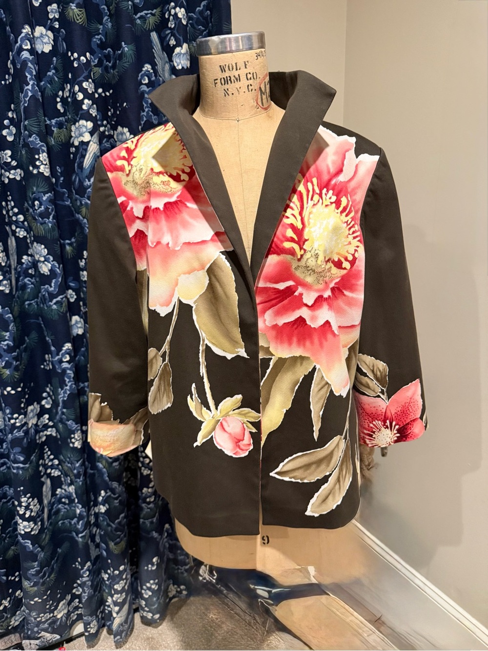 Vintage Linda Allard Ellen Tracy Olive Floral Jacket Blazer Size 12